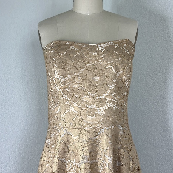 Lilly Pulitzer Aubrianna Strapless Gold Metallic Lace Floral Sweethea Midi Dress - Picture 5 of 13